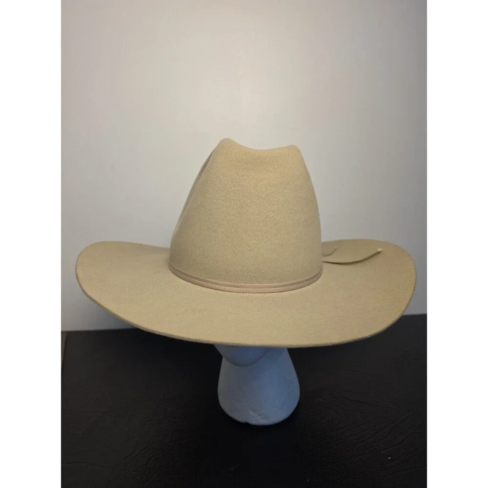 Cowboy Hat Beige Fur Felt 7 3/4 Sheplers Late 1970s 80s Ribbon